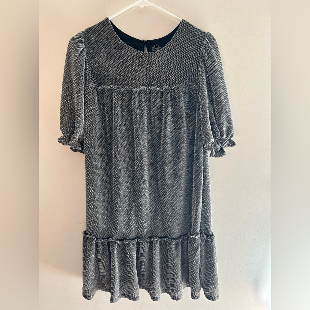 Metallic puff sleeve pleated dress | holiday party dress for girls